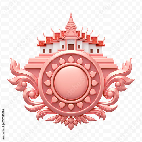 Ornate Rose Gold Thai Temple Emblem with Decorative Frame