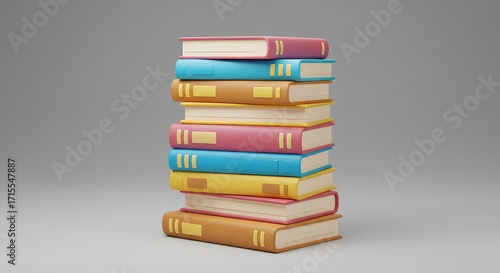 A stack of colorful hardcover books with gold lettering on the spines, neatly piled against a plain gray background.