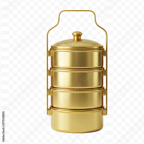 Golden Stackable Tiffin Box 3D Render with Abstract Background