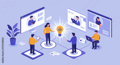 Strategic Empathy: Elegant Flat Design Illustrating Modern Business Collaboration & Emotional Intelligence