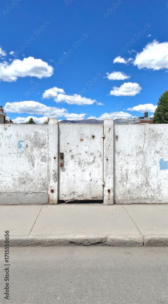 custom made wallpaper toronto digitalAged white wall with gate, bright sky