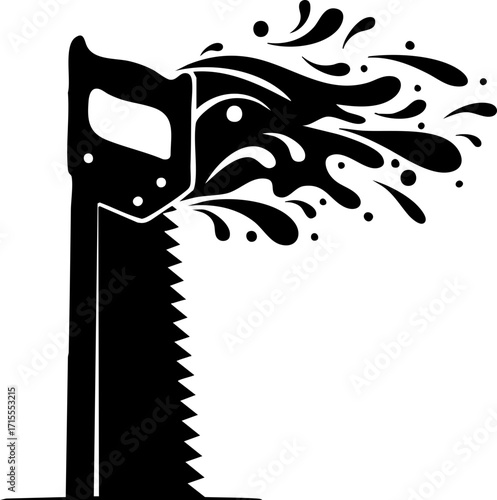 Dynamic saw transforms into liquid splashes conveying creative destruction and innovative transformation