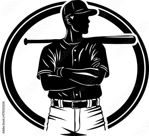 Confident baseball player stands ready with bat, embodying competitive spirit and athletic prowess.