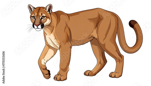 A detailed illustration of a mountain lion, showcasing its muscular physique and intense gaze.