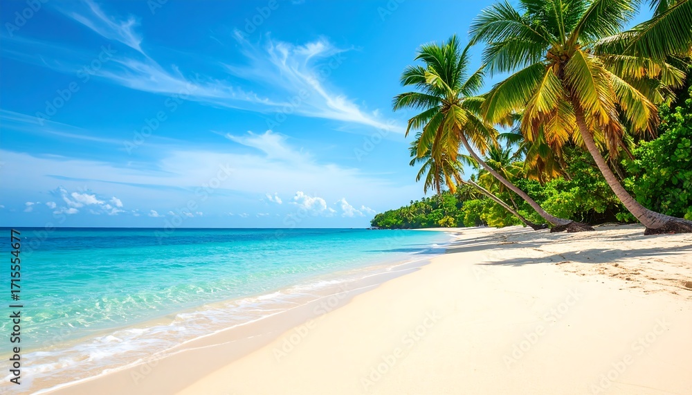 Obraz premium Tropical Paradise Beachscape with Lush Palms