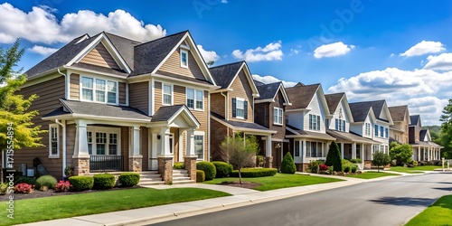 Row of houses with a white house in the middle