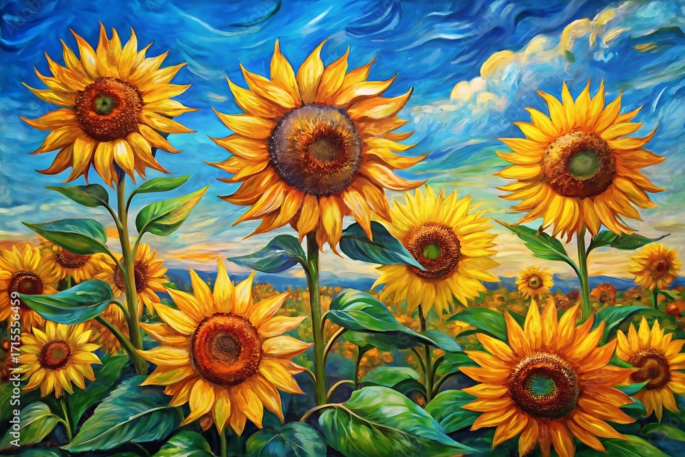 Obraz premium Painting of a field of sunflowers