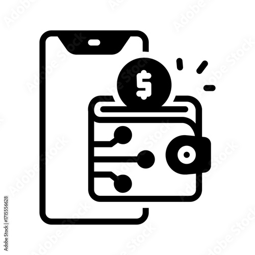 Vector solid black icon for Digital wallet