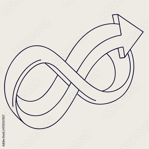 Abstract infinity symbol with an upward pointing arrow integrated into its loop representing continuous growth progress and endless possibilities