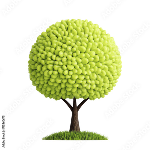 Stylized green tree with a rounded bumpy canopy on a patch of grass nature