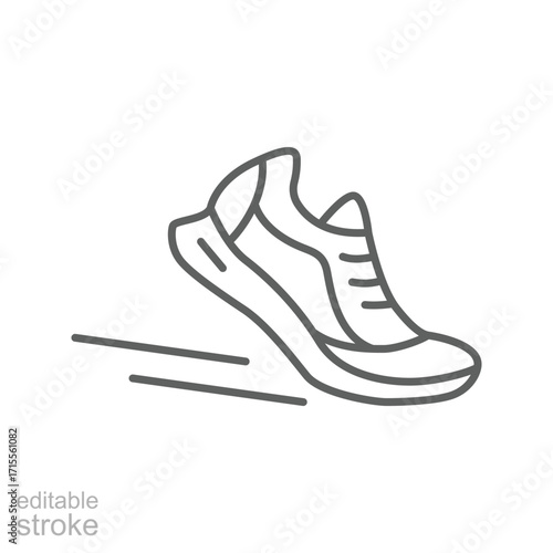 Running shoes icon. Simple outline style. Shoe, run, sneaker, exercise, runner, foot, workout, marathon, leisure, athlete, sport concept. Thin line symbol. Isolated design editable stroke.