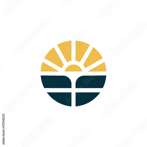 sun and solar panel vector logo icon