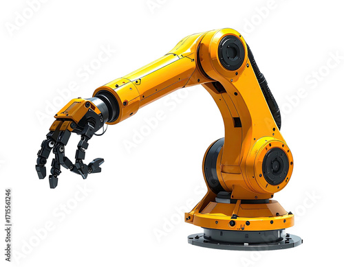 Yellow industrial robot arm reaching out
