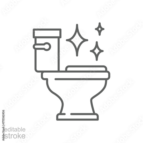 Toilet cleaning bowl icon. Simple outline style. Clean, flush, wc, cleanliness, seat, keep, restroom, bidet, hygiene, cleaner, bathroom concept. Thin line symbol. Isolated design editable stroke.