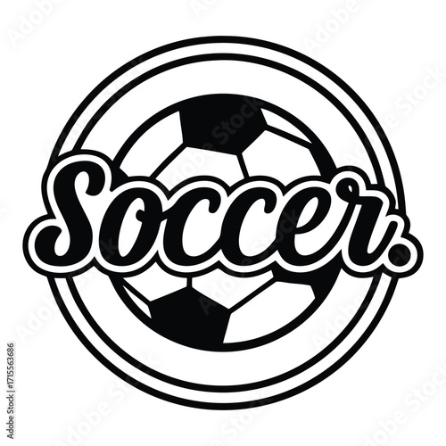 Classic soccer ball emblem design with bold 'soccer' text for sports enthusiasts 