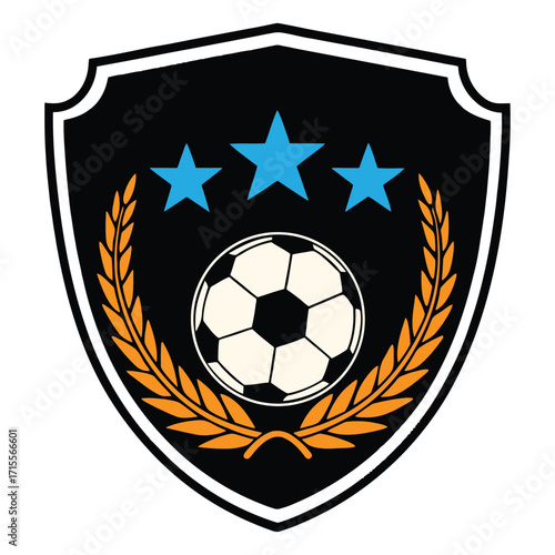 Modern soccer team crest with stars and laurel wreath for sports branding crest
