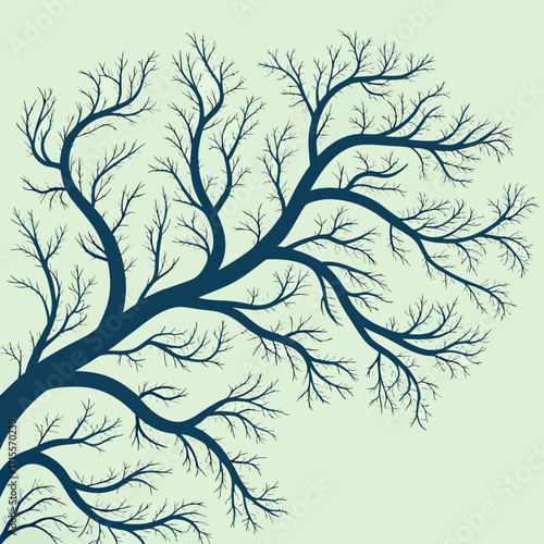 Vector art of a stylized illustration of a tree branch with intricate bare branches, rendered in a minimalist style against a soft background, evoking a sense of winter and nature