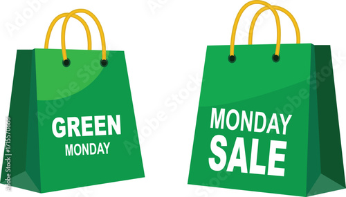 Green Monday Shopping Bags Vector