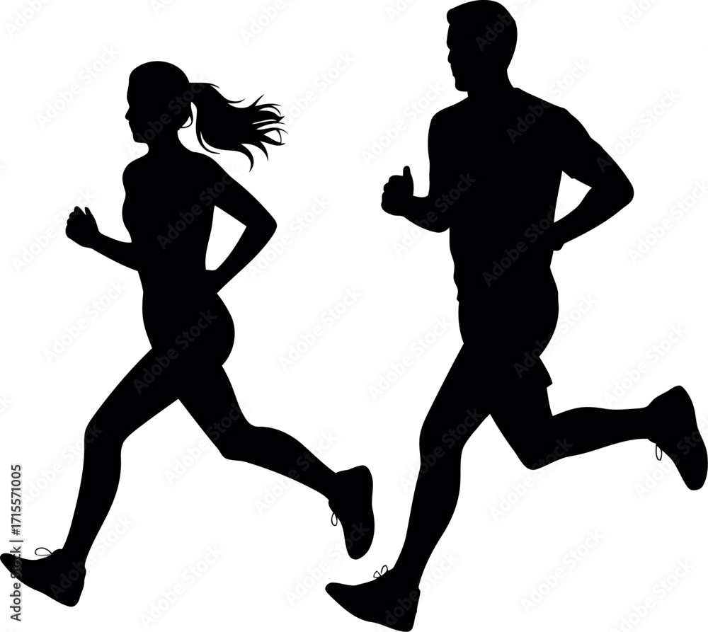 Obraz premium Dynamic silhouette couple running together active lifestyle fitness concept vector