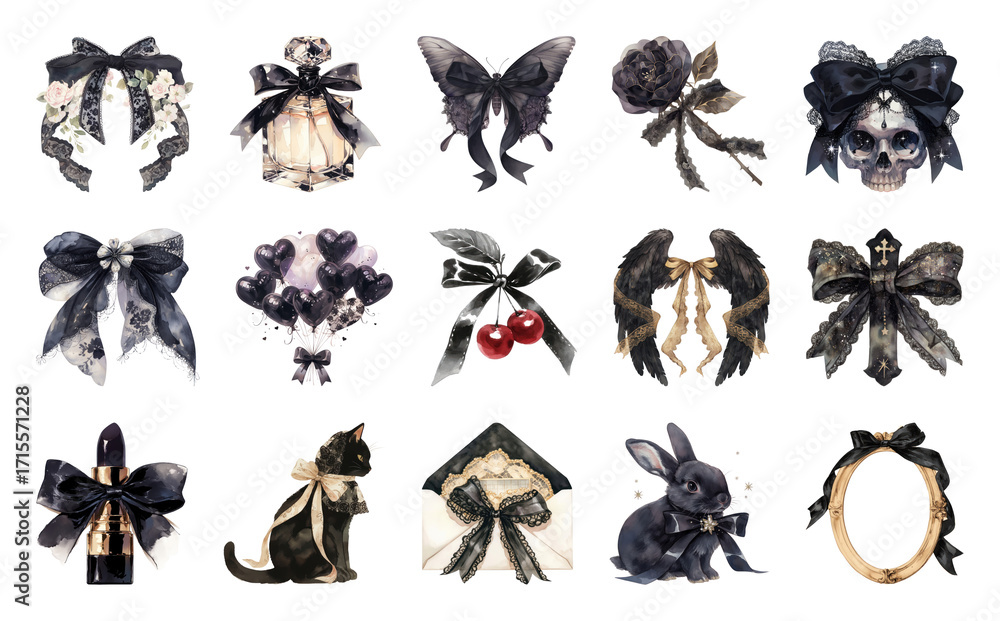 Fototapeta premium PNG Gothic-themed decorative elements collection, element set on transparent background