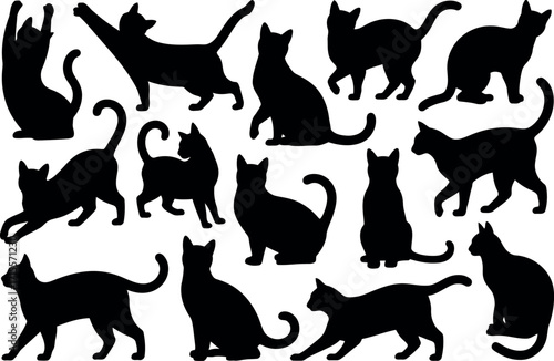 Diverse cat silhouettes collection adorable domestic felines poses vector art vector