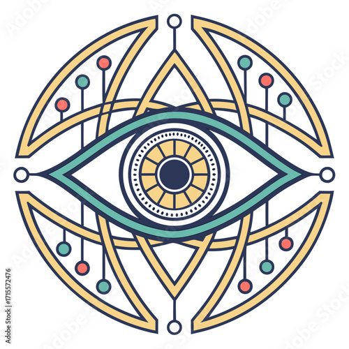 Vector art of mystic eye symbol a captivating illustration of an allseeing eye within a geometric frame, representing intuition, spirituality, and enlightenment
