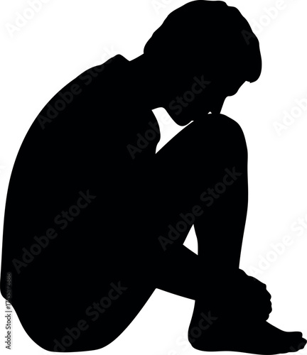 Silhouette of a distressed person huddled isolated on a conveying sadness isolation and despair vector