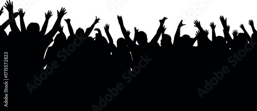 Energetic crowd silhouette arms raised cheering celebration festival vector