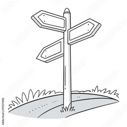 Illustration of a signpost with blank signs, , symbolizing choices, directions, and decisionmaking, ideal for educational or informational materials