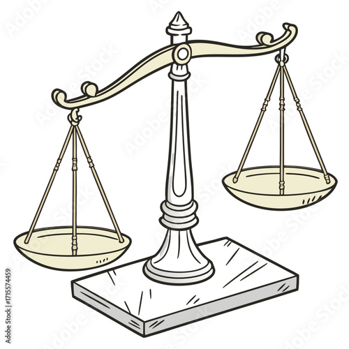 Illustration of a balance scale, a symbol of justice and fairness, the scale is depicted in a simple, cartoon style with a neutral color palette