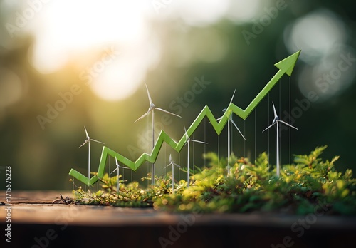 Green plant growth with rising arrow, eco financial investment, sustainable business development, nature stock profit trend

