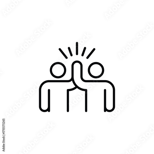 Two people give high five icon. Simple outline style. People together holding hands with their hands raised up, friendly greeting, teamwork concept. Thin line symbol. Isolated design.