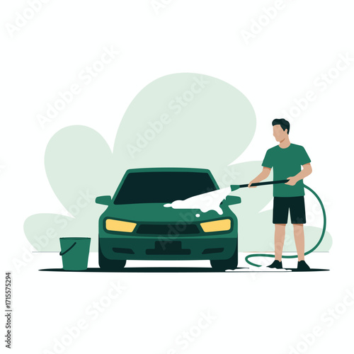 Man washing a car with water gun