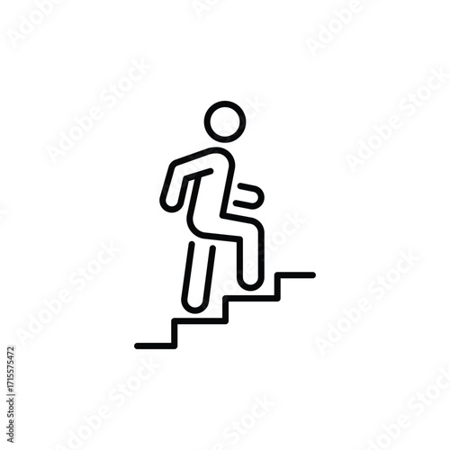 Man climbs the stairs icon. Simple outline style. Stair, walk, climb, staircase, step, up, career, person, rise, level, business concept. Thin line symbol. Isolated design.