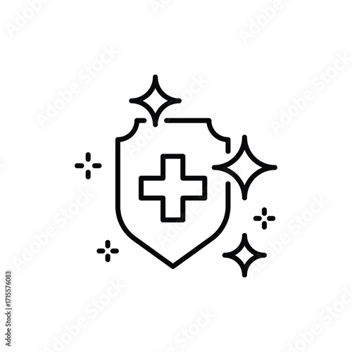 Sterile icon. Simple outline style. Health protection, medically sterile, medical cross with clean shiny surface, hygiene, hospital concept. Thin line symbol. Isolated design.