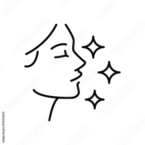 Skin care icon. Simple outline style. Beauty, face, glow, skincare, radiant, woman, anti, health, makeup, facial, clear, shine, clinic concept. Thin line symbol. Isolated design.
