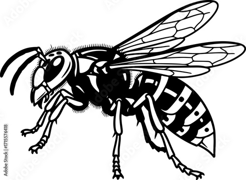 Vector art of line drawing of a wasp
