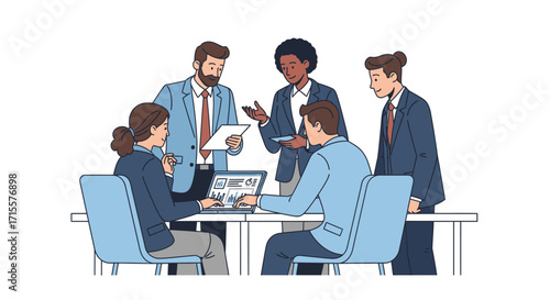 Business Team Discussing Data on Laptop Computer in a Meeting