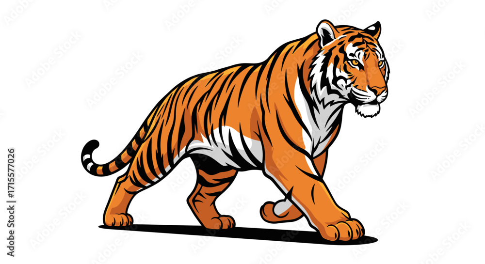 Fototapeta premium Cartoon Style Tiger Striding Powerful Illustration