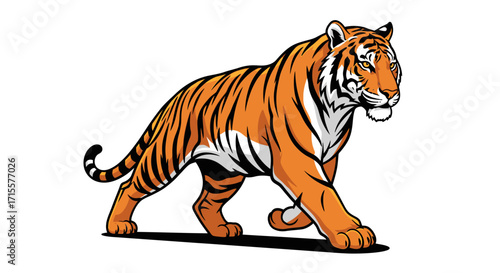 Cartoon Style Tiger Striding Powerful Illustration