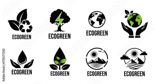 Eco-Friendly Logos Vector Set for Environmental Concept Isolated on White