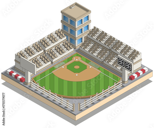 Baseball field. Isometric. Isolated on white background.Vector illustration.