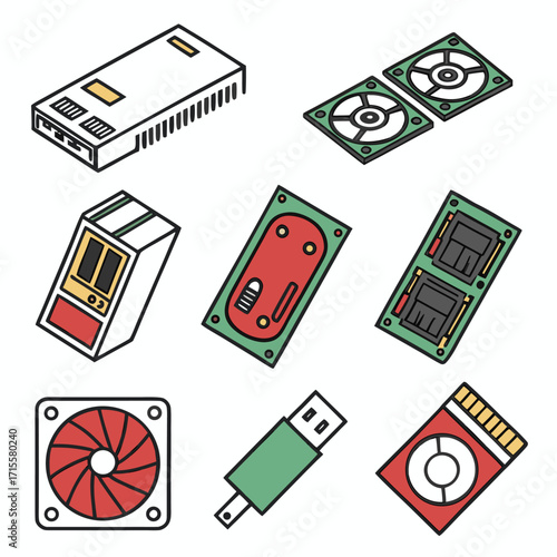 Tech Components Illustration: a meticulously crafted illustration showcasing an array of tech components, each detail rendered with precision and clarity.