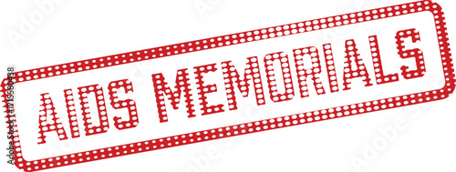 An AIDS Memorials sign constructed with red polka dots against a white transparent background
