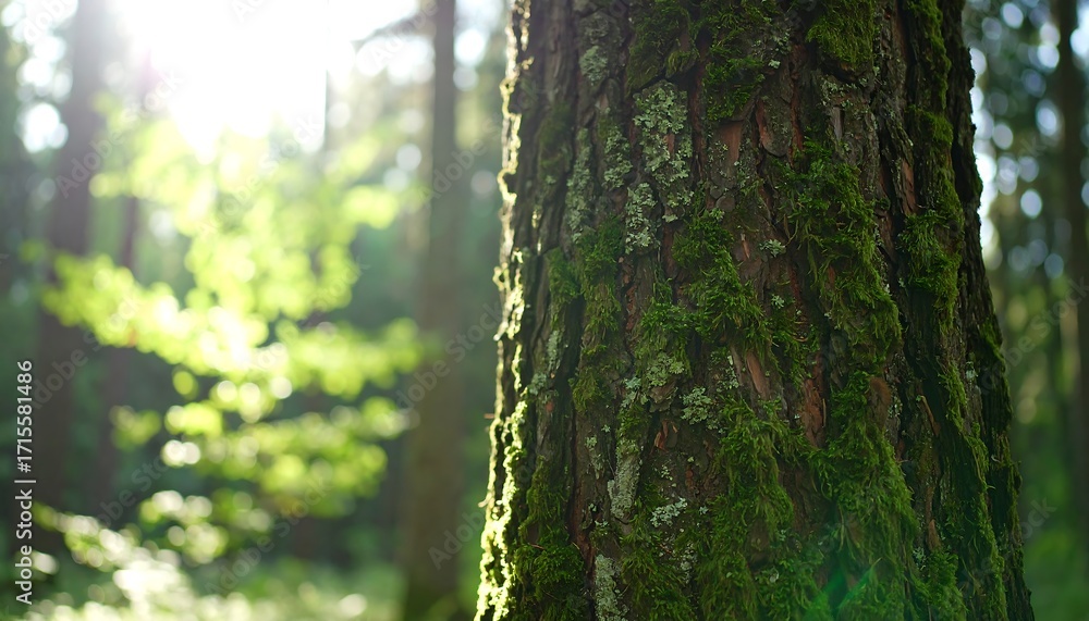 Obraz premium Forest trunk bathed in sunlight
