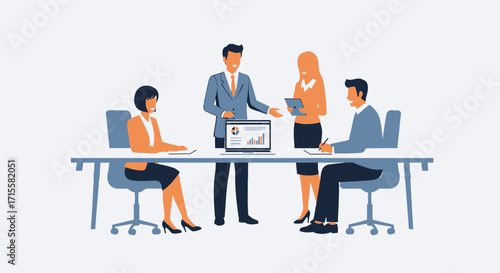 Business team presentation with charts and graphs meeting discussion concept