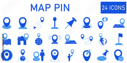 Map Pin Line Editable Icons set. Vector illustration in modern thin line style icons Isolated on transparent background.