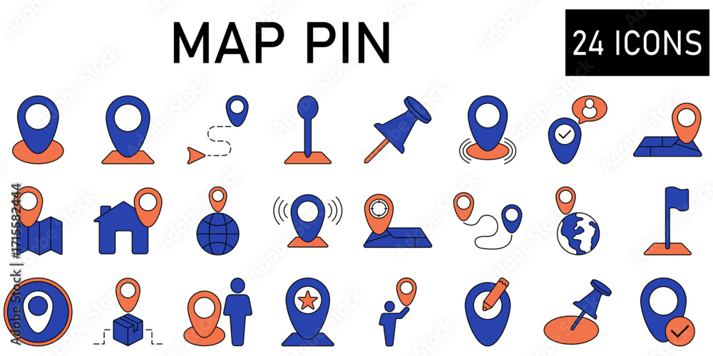 Fototapeta premium Map Pin Line Editable Icons set. Vector illustration in modern thin line style icons Isolated on transparent background.