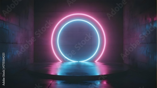 Wallpaper Mural Neon circular light portal in a dark tunnel with reflective floor Torontodigital.ca