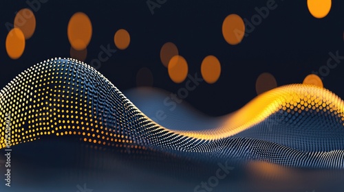 Abstract digital wave of glowing points on a dark background.